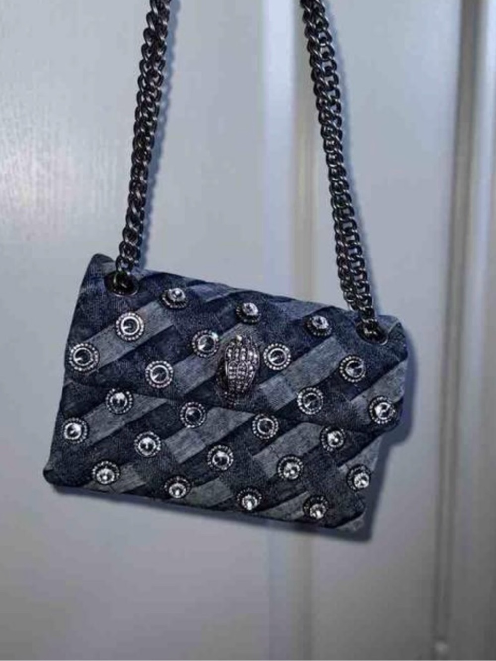 Kurt Geiger Denim Quilted Crystal-Embellished Chain Crossbody - Blue - Picture 2 of 3